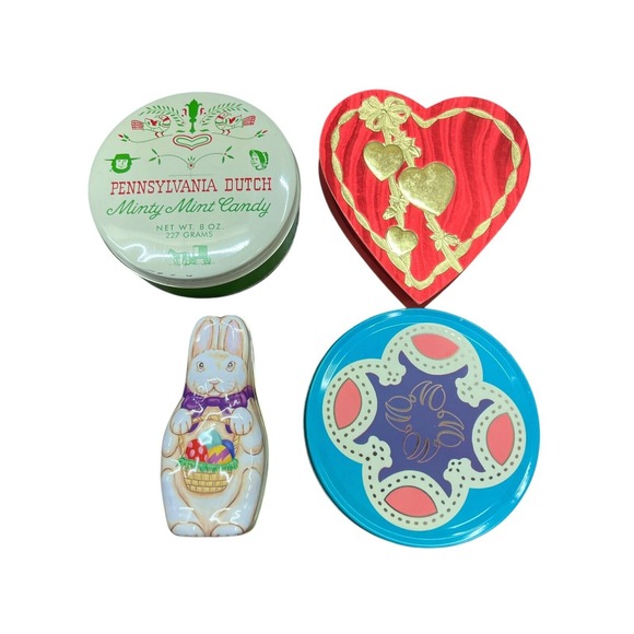 Other - 4 Vintage Tins PA Dutch Minty Candy Valentine's Day Heart Shaped Paper Box